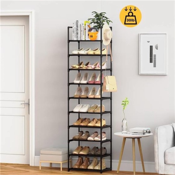 Narrow 10 Tiers Tall Shoe Rack for Entryway 20-24 Pairs Shoe and Boots Organizer - Picture 4 of 6